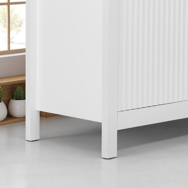Wave Pattern Sideboard Cabinet with 3 Drawers, Soft-Close Doors & Adjustable Shelves, Entryway Storage Console