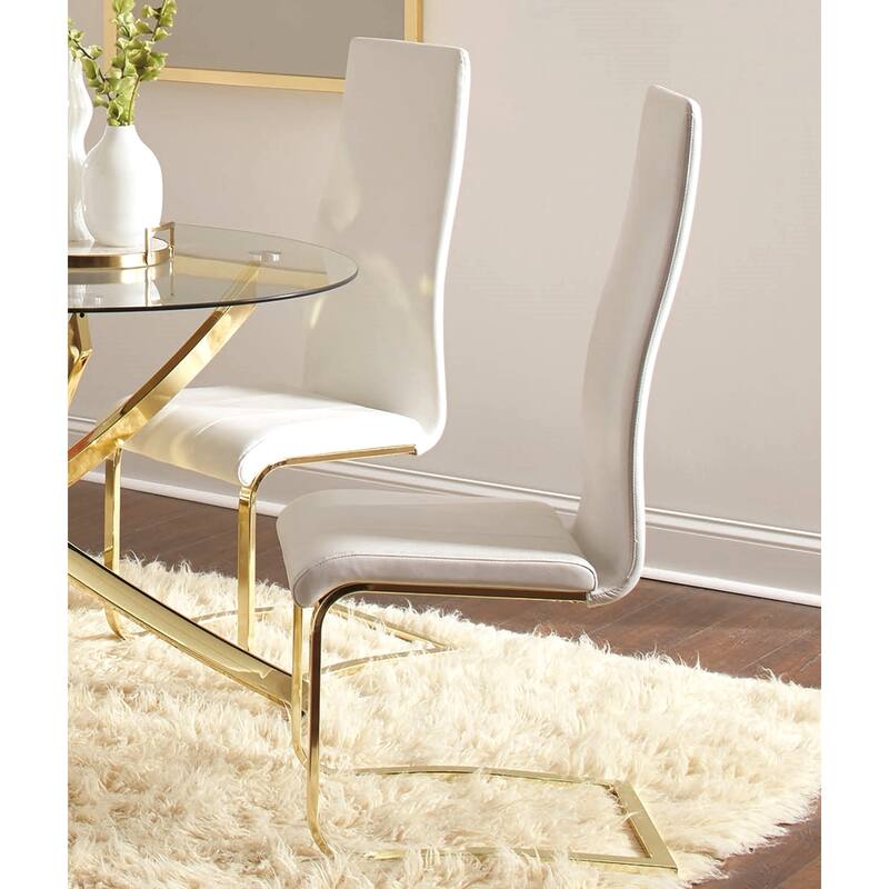 Modern White Upholstery and Gold Tone Metal Dining Chairs (Set of 4)