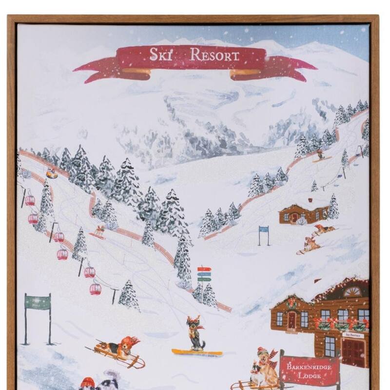 HomeRoots Dog Ski Resort Brown Framed Wall Art