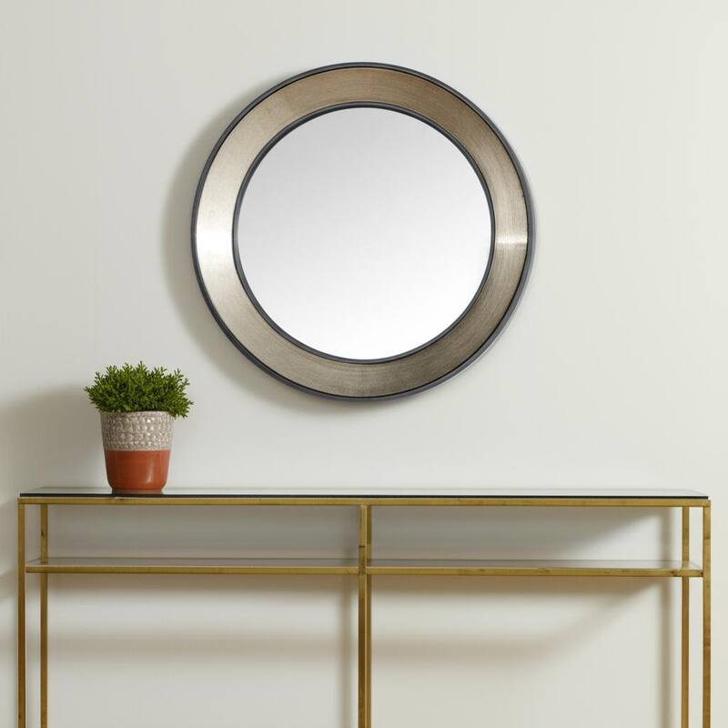 HomeRoots 22" Champagne And Dark Brown Metal And Solid Wood Round Framed Accent Mirror - 21.85 in. x 21.85 in. x 2.36 in. - 21.85 in. x 21.85 in.  x 2.36 in.
