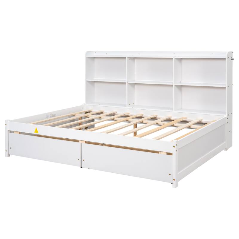 Bed with Side Bookcase, Drawers