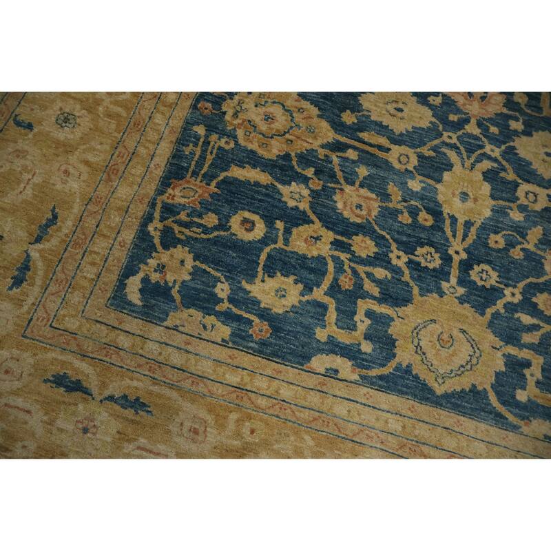 Hand Knotted Oriental 100% Wool Carpet Transitional Floral Navy Blue & Blues Oushak Area Rug - 9' 11'' X 8' 2''