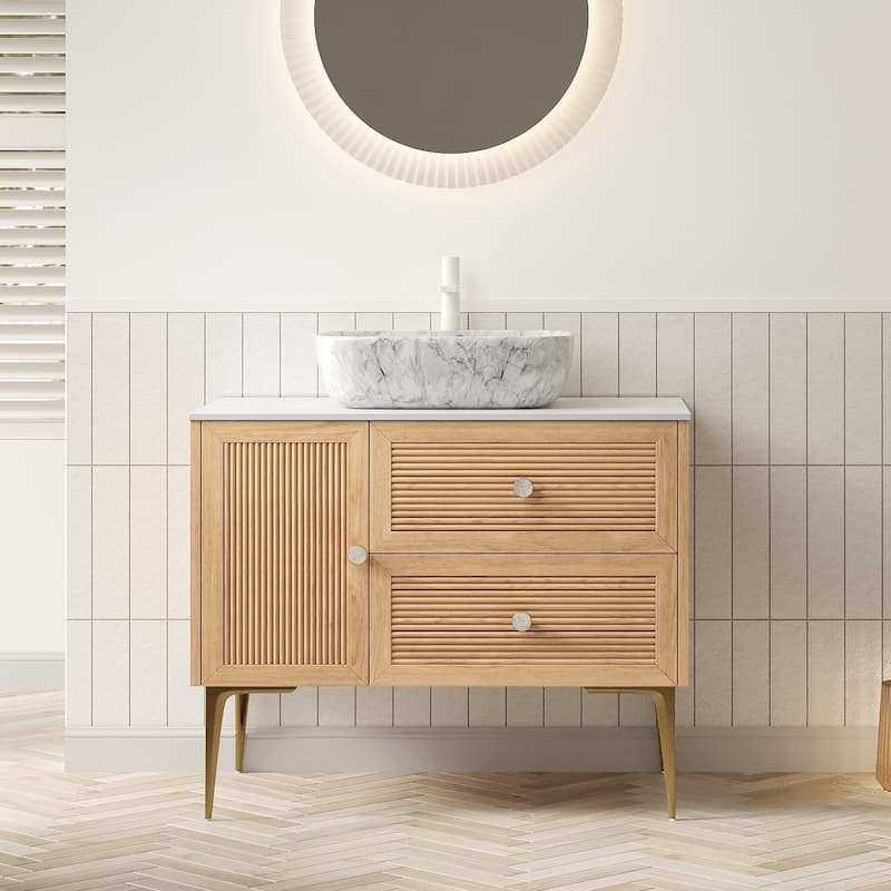 Freestanding Bathroom Vanity with Sintered Stone Top and Rectangle Ceramic Round Basin - 35.83'' x 20.47'' x 35.04''