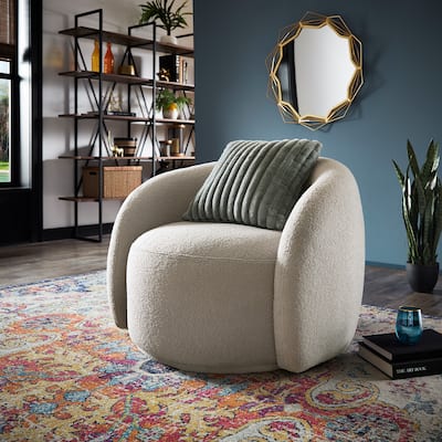 Willits Boucle Accent Chair with Cloud-Like Curved Design and Furry Channel Pillow by iNSPIRE Q Modern