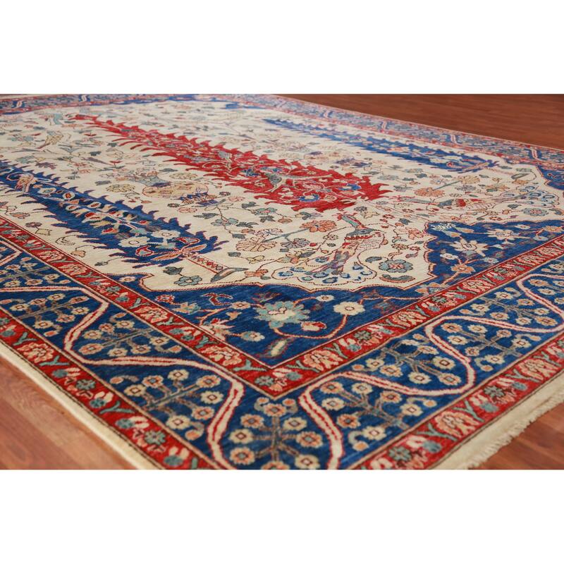 Vegetable Dye Ziegler Oriental Rug Hand-Knotted Wool Carpet - 8'11"x 11'9" - 8'11"x 11'9" - Ivory/Beige