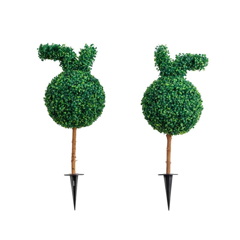 2-ft UV Resistant Artificial Easter Bunny Boxwood Topiary - Set of 2