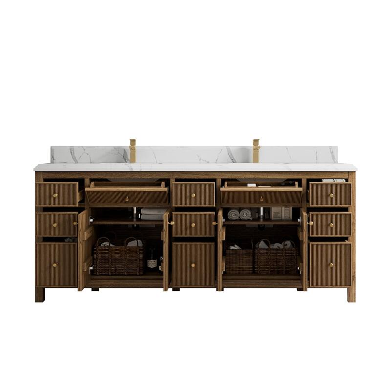 Willow Collections 84 in. W x 22 in. D Sonoma Teak Double Sink Bathroom Vanity with Countertop