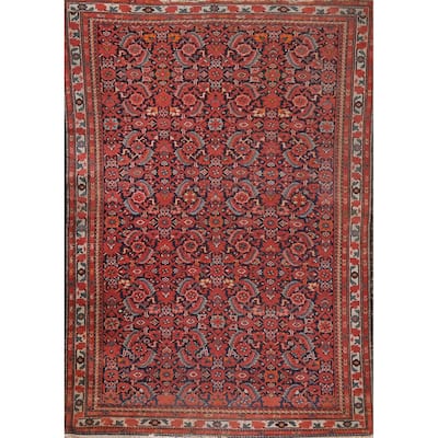 Pre-1900 Antique Senneh Persian Area Rug Hand-Knotted Wool Carpet - 4'4"x 6'8"