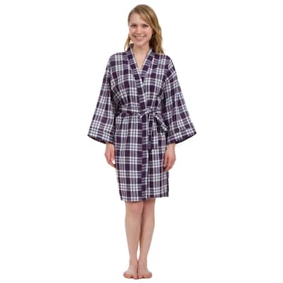 Leisureland Women's Knee Length Purple Plaid Robe