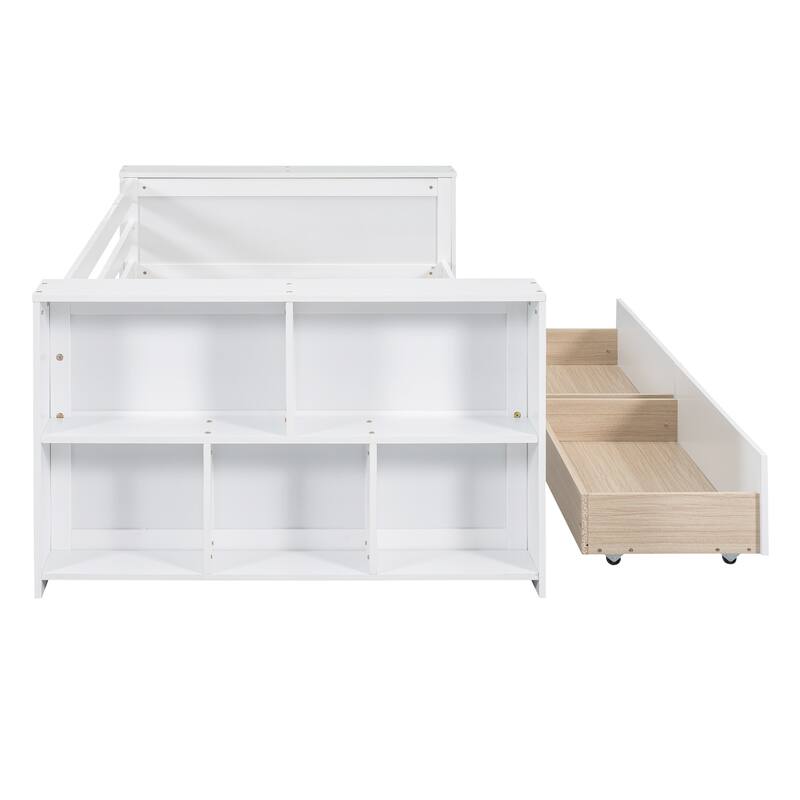 Twin Daybed with Built-In Storage Shelves and Drawers, Pine Wood Frame, Minimalist Design, Easy Assembly