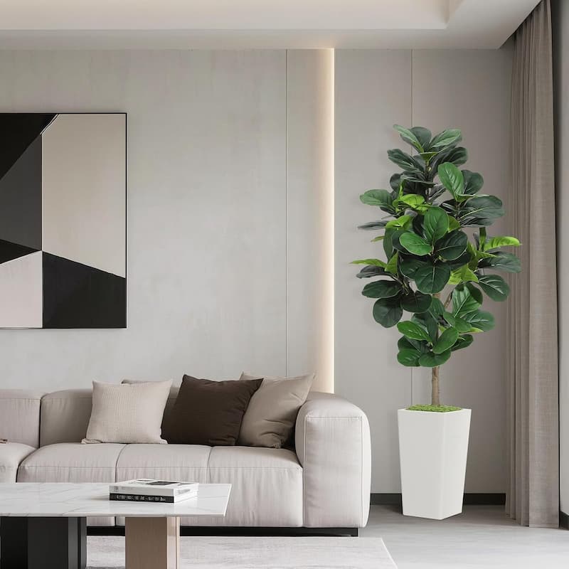 Artificial Fiddle Leaf Fig Tree, Realistic Fake Plant with Pots