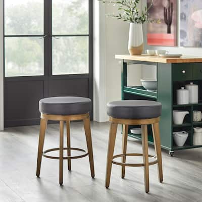 angelo:HOME Linden Faux Leather Swivel Barstool (Set of 2)