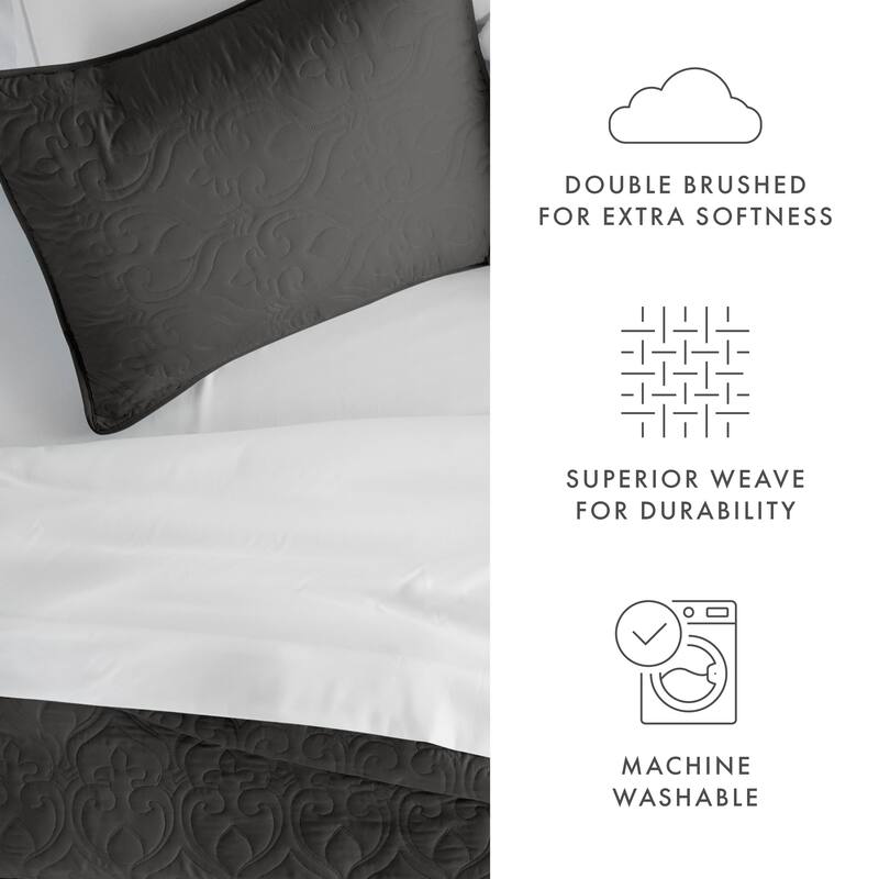 Soft Essentials Premium Ultra Soft Damask Pattern Quilted Coverlet Set