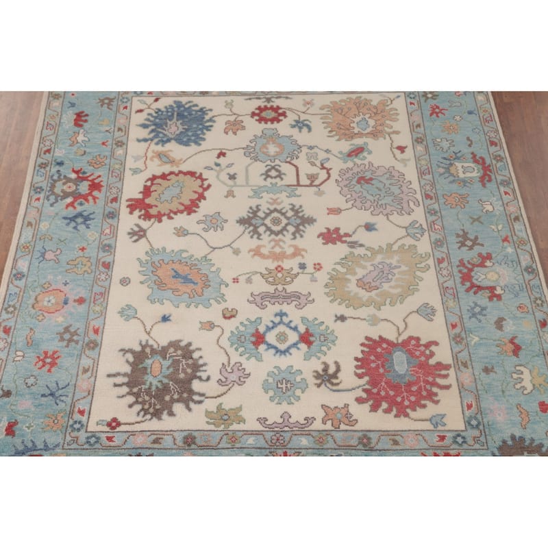 Floral Oushak Area Rug Hand-Knotted Wool Carpet - 8'0"x 9'8"