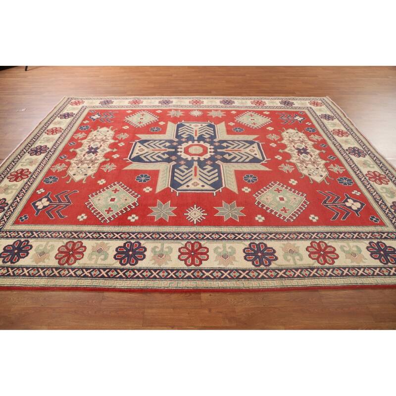Geometric Kazak Rug Hand-Knotted Wool Carpet - 8'2"x 9'9"