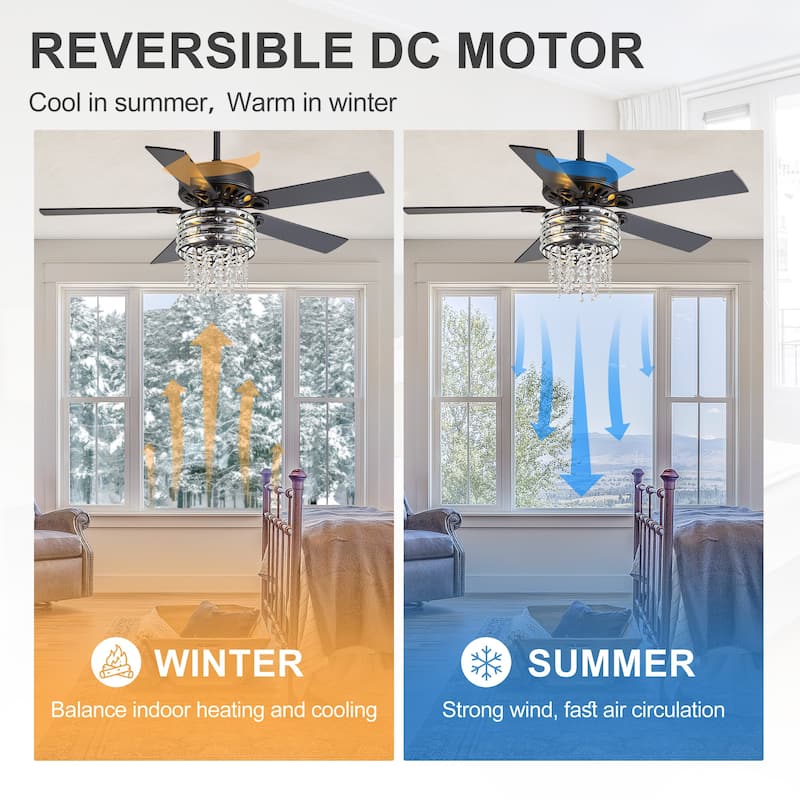 52-inch Reversible 5-Blade Crystal Caged Ceiling Fan with Remote and Light Kit