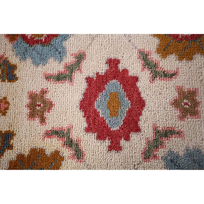 Ivory & Blue Floral Oushak Oriental Foyer Rug Hand-Knotted Wool Carpet - 2'6"x 5'9"