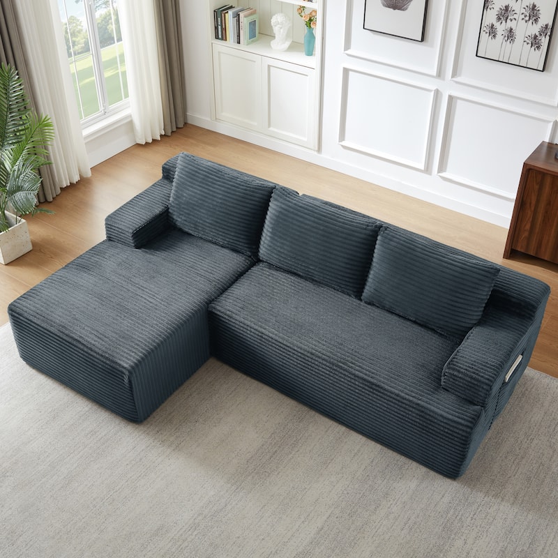 Rossetta L-Shaped Left-Facing Modular Classic Corduroy Fabric Striped Sectional Sofa with Deep Seat