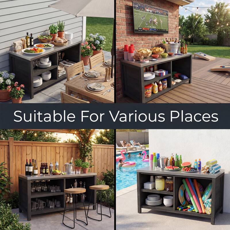 Modular Outdoor Kitchen Island Set, 100% Solid Wood BBQ Cabinet , Patio Kitchen Bar Table