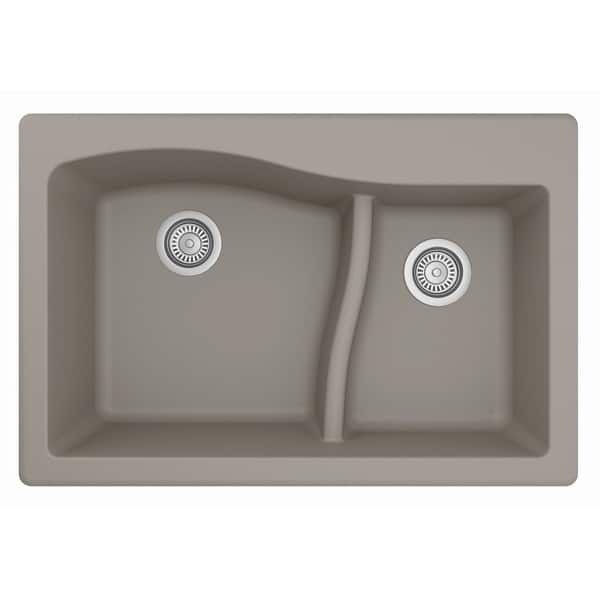 slide 19 of 57, Karran Drop-In Quartz 33 in. 1-Hole 60/40 Double Bowl Sink - 33" x 22" x 10" - 33" x 22" x 10" Concrete