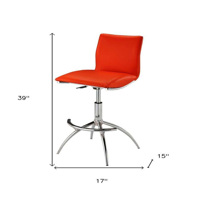 Set of 2 Contemporary Bar Stools with Faux Leather Saddle Seats and Adjustable Metal Base - 39”H x 17”W x 15”D