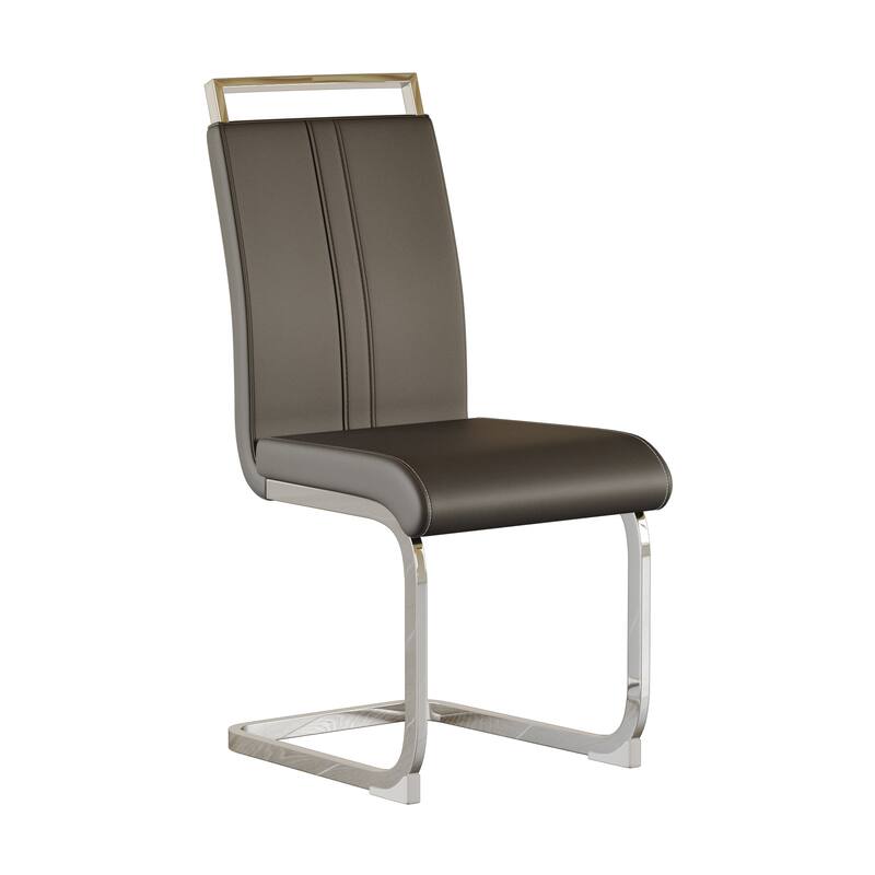 Modern Style Faux Leather High Back Dining Chairs Set of 2 with Metal Legs for Dining Room