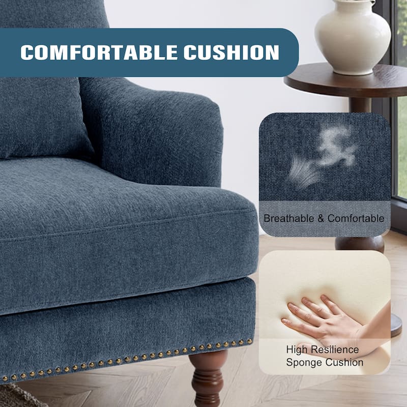 Mid Century Chenille Upholstered Accent Chair with Nailhead Trim