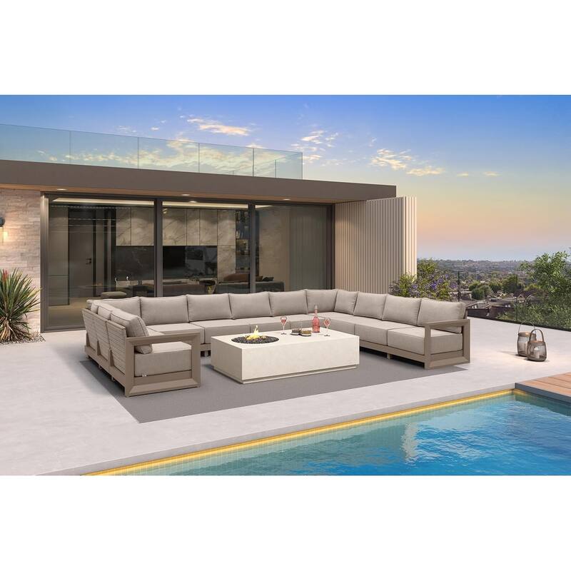 PURPLE LEAF Caesar Khaki Outdoor Couch with 9.6" Thick Cushion and Table for Yard Porch Deck Outdoor Patio Conversation Sets - 11 Seats - U-shaped