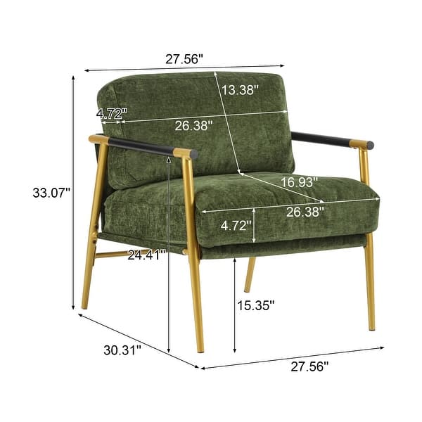dimension image slide 3 of 4, 27.56" Modern Accent Chair with Plush Cushions, Metal Frame, and Wooden Armrest Design -for Living Room, Bedroom