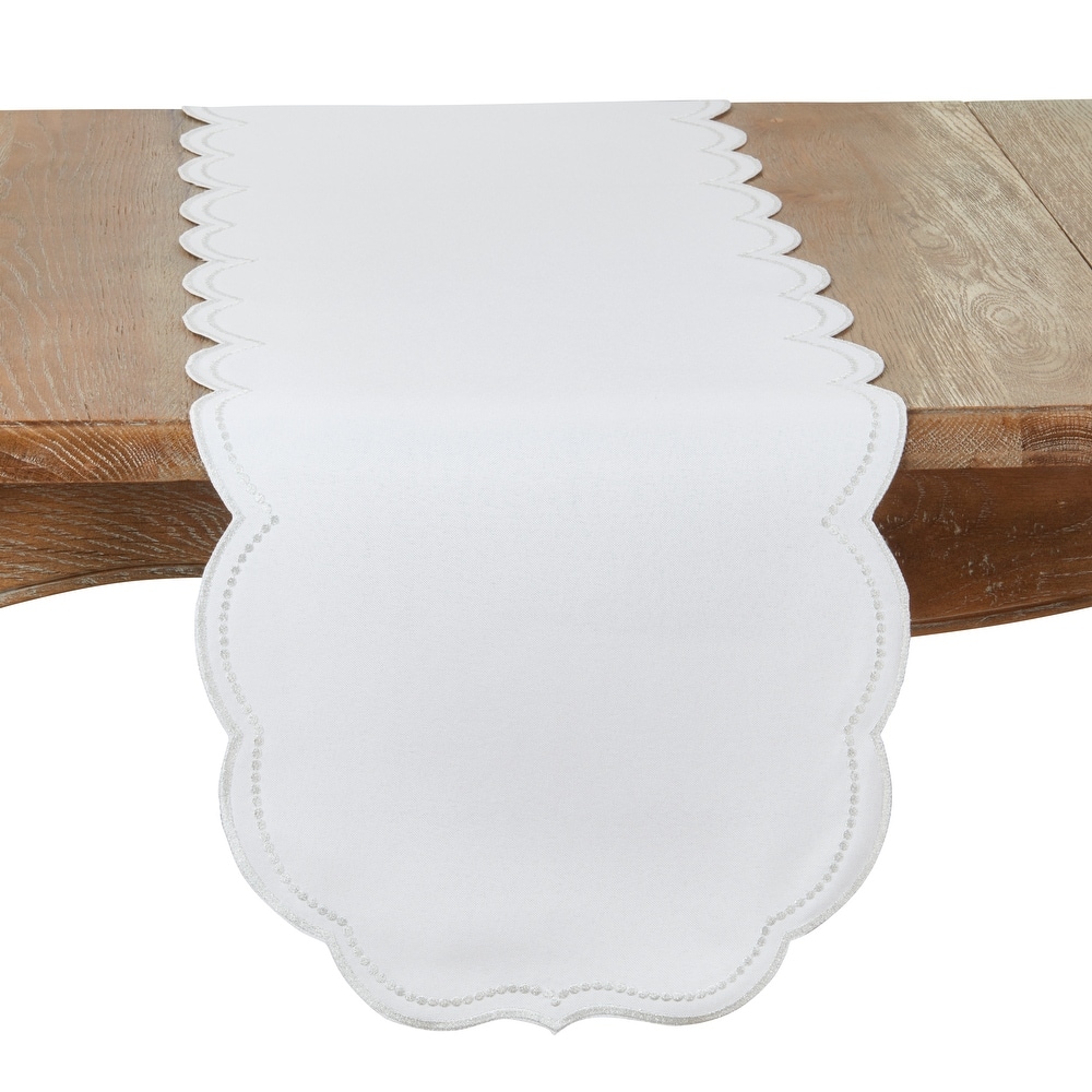 Embroidered Polka Dot Table Runner With Scallop Edge