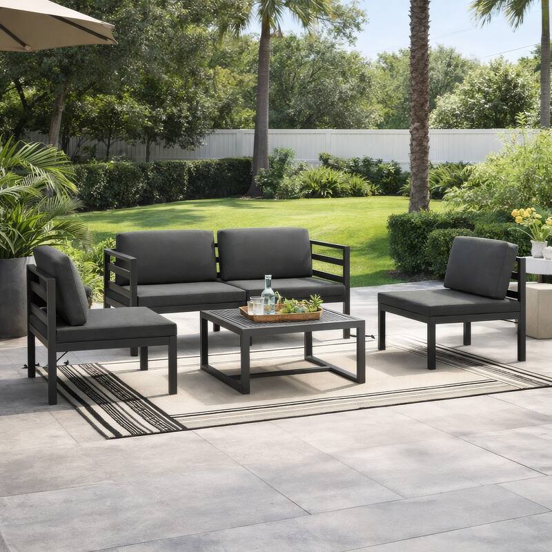 Shina 5pc Outdoor Modular Sofa Set with Coffee Table, Gray Aluminum