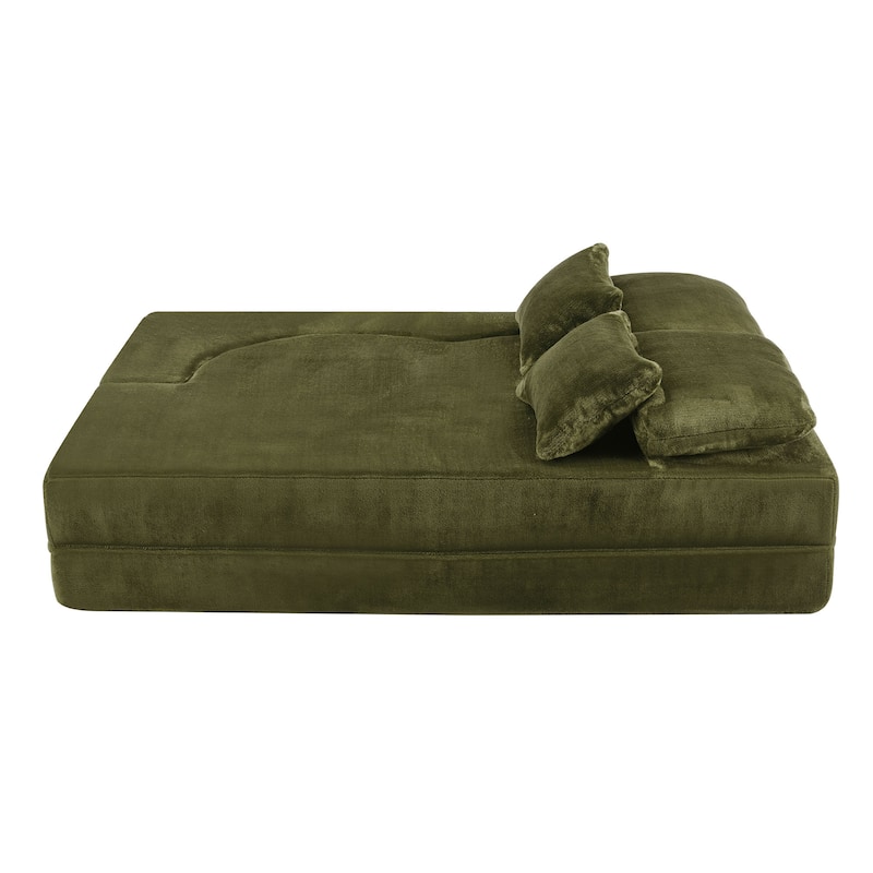 Folding Plush Futon Loveseat Couch Converts into Sleeper Sofa Bed or Yoga Mattress, High-Density Foam Queen Size Floor Bed