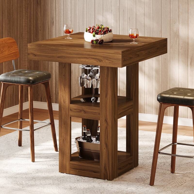 31.5-Inch Square Bar Table with Storage Shelves