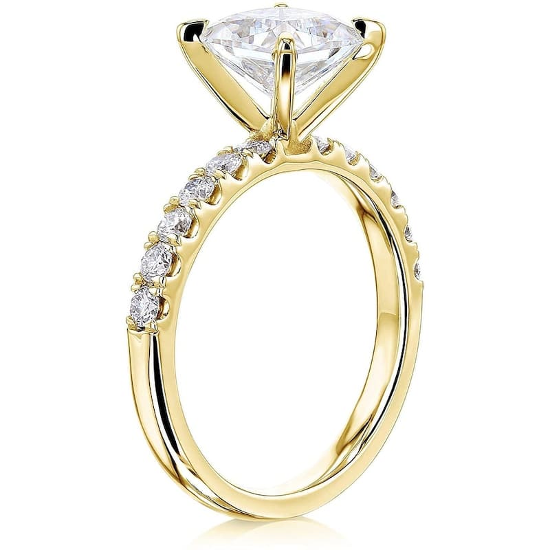 Annello by Kobelli 14K Gold 1.5ct Princess Moissanite Comfort Fit French Pave (HI/VS, GH/I)