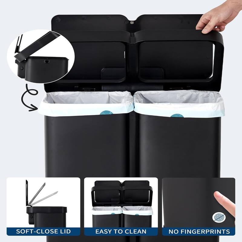 2x8 Gallon Sensor Trash Can with Dual Compartment Soft Lid and Recycling Bin Combo for Kitchen, Bathroom, Office