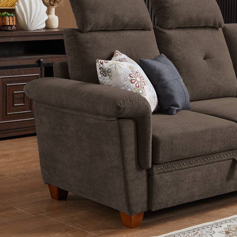 109" Modern 4 Seaters Towelling Sectional Sofa with Hidden Coffee Table Adjustable Headrest and Large Storage Space