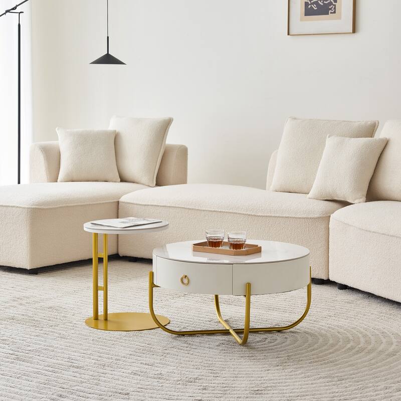Modern Marble Nesting Table, Round Coffee Table Set of 2 End Table f Stacking Side Tables