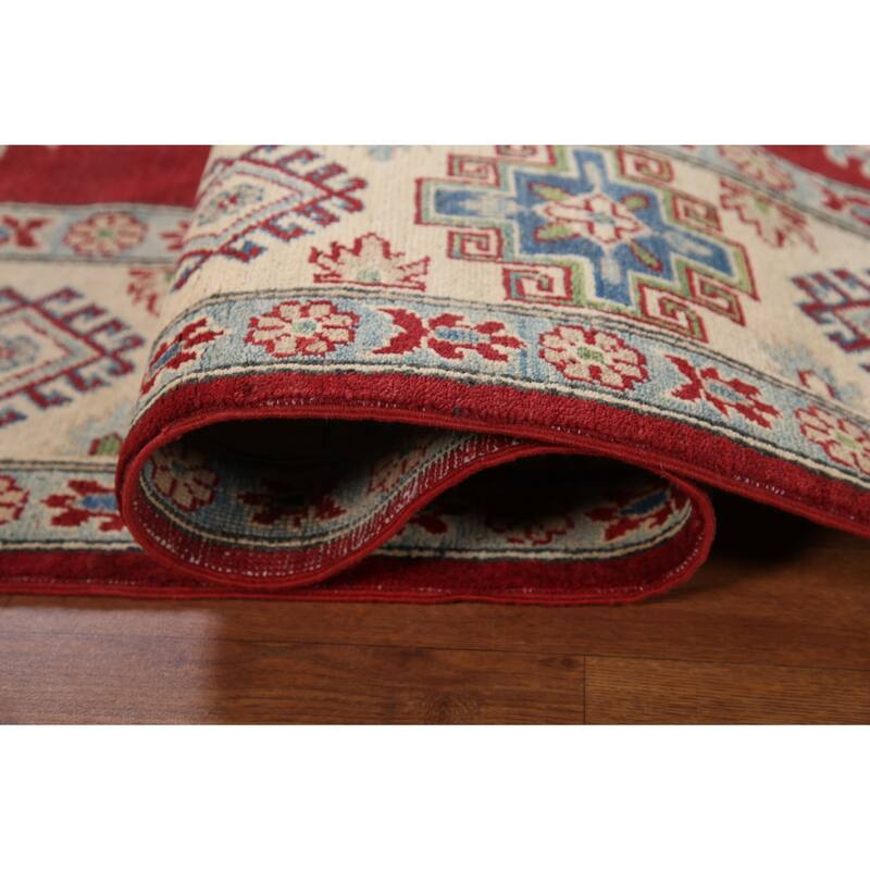 Hand Knotted Oriental 100% Wool Carpet Traditional Geometric Red Kazak Area Rug - 9' 9'' X 6' 7''