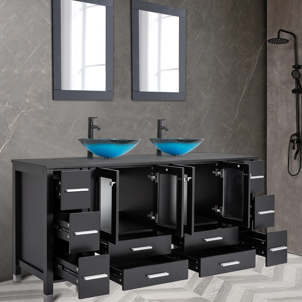 72" Bathroom Vanity Set with Vessel Sink Side Cabinet Combo