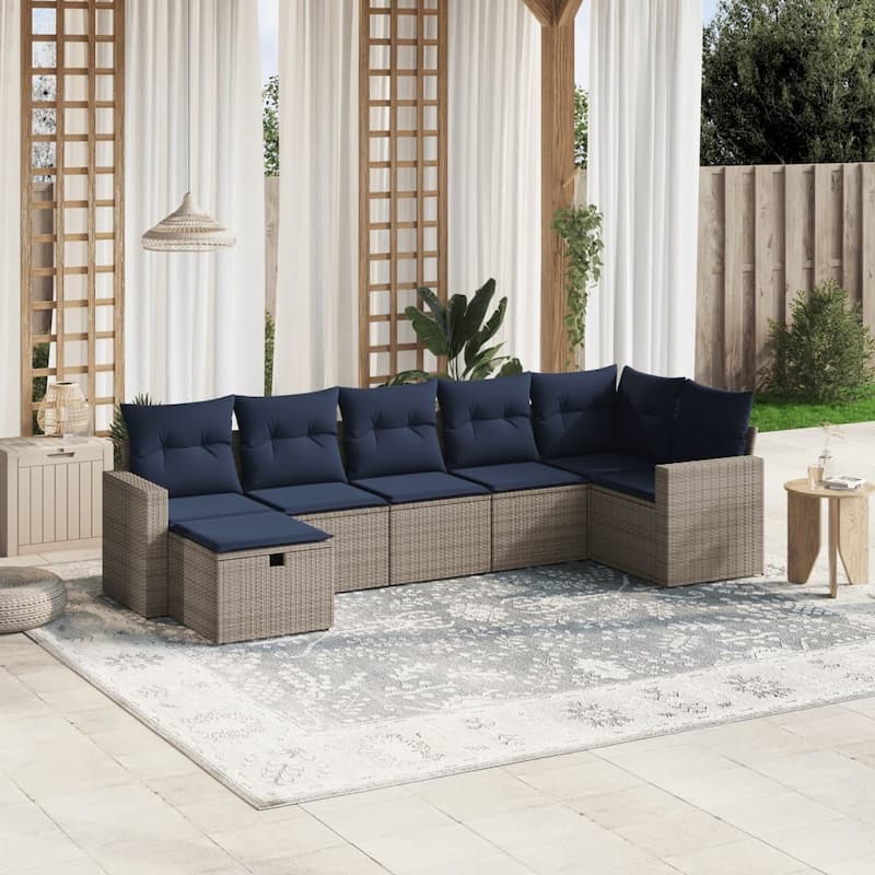 vidaXL Patio Sofa Set with Cushions Outdoor Conversation Furniture Poly Rattan - 24.4" x 24.4" x 27.2" - Gray without table