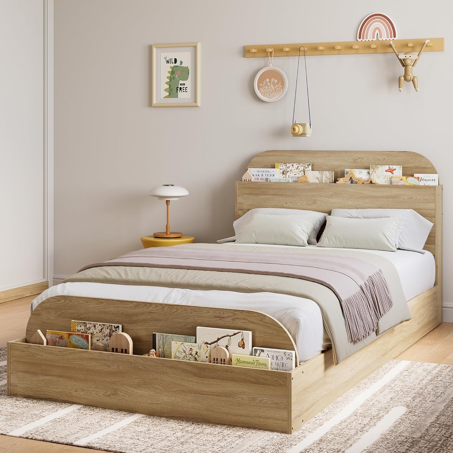 Bedroom Bed Frame with Headboard & Footboard – Low Platform Bed, Twin-Floor Design, Noise-Free, No Box Spring Needed