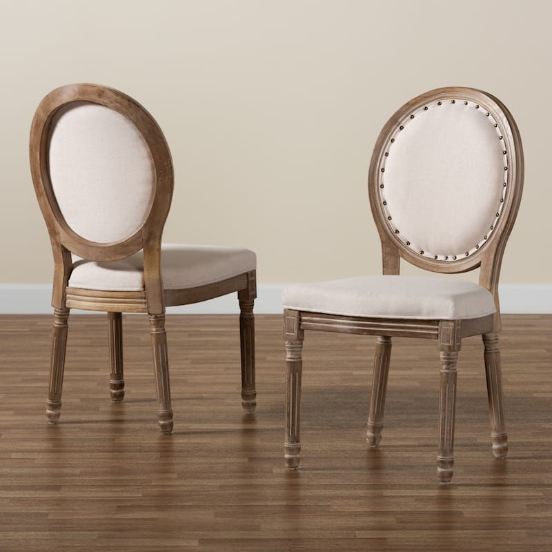 Louis French Inspired Upholstered Wood Dining Chair Set(2PC)-Beige