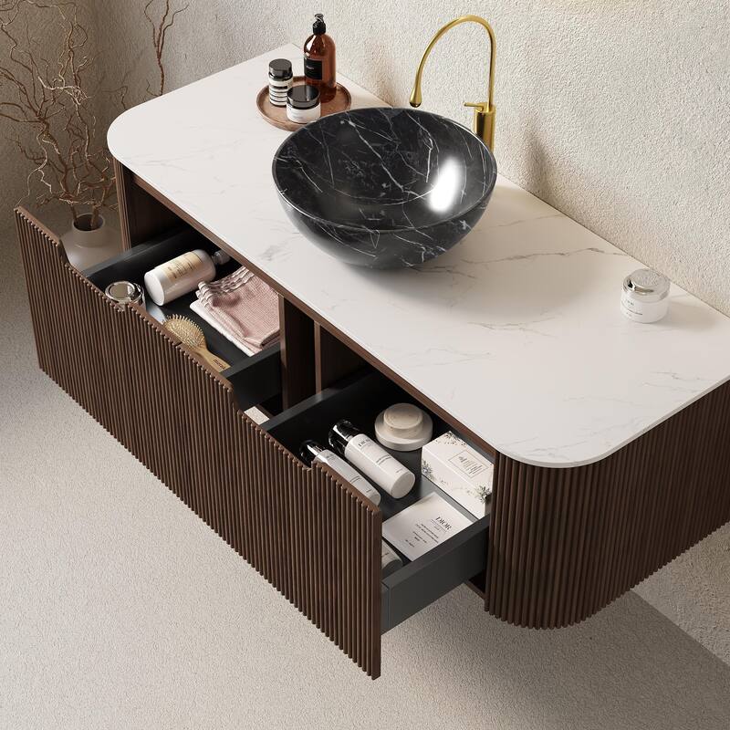Wall Mounted Bathroom Vanity with Black Bowl Ceramic Basin