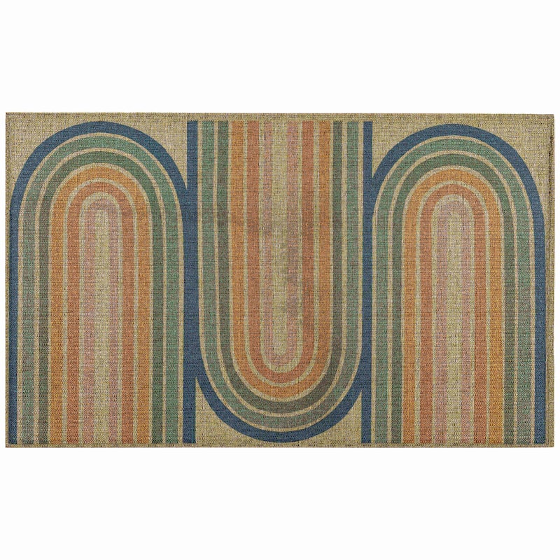 Mohawk Home Rainbow Curves Multi 1' 6" X 2' 6" Door Mat - Tan