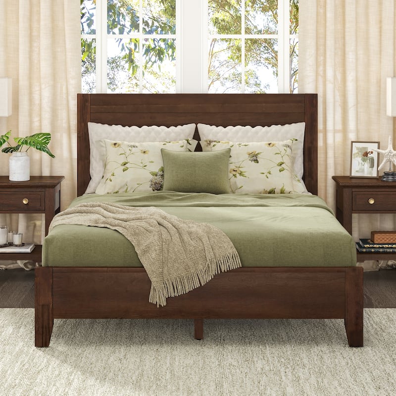Modern Full/Queen/King Size Solid Wood Platform Bed with Headboard