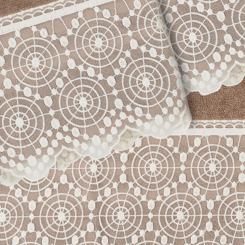 Authentic Hotel and Spa 100% Turkish Cotton Arian 3PC Cream Lace Embellished Towel Set