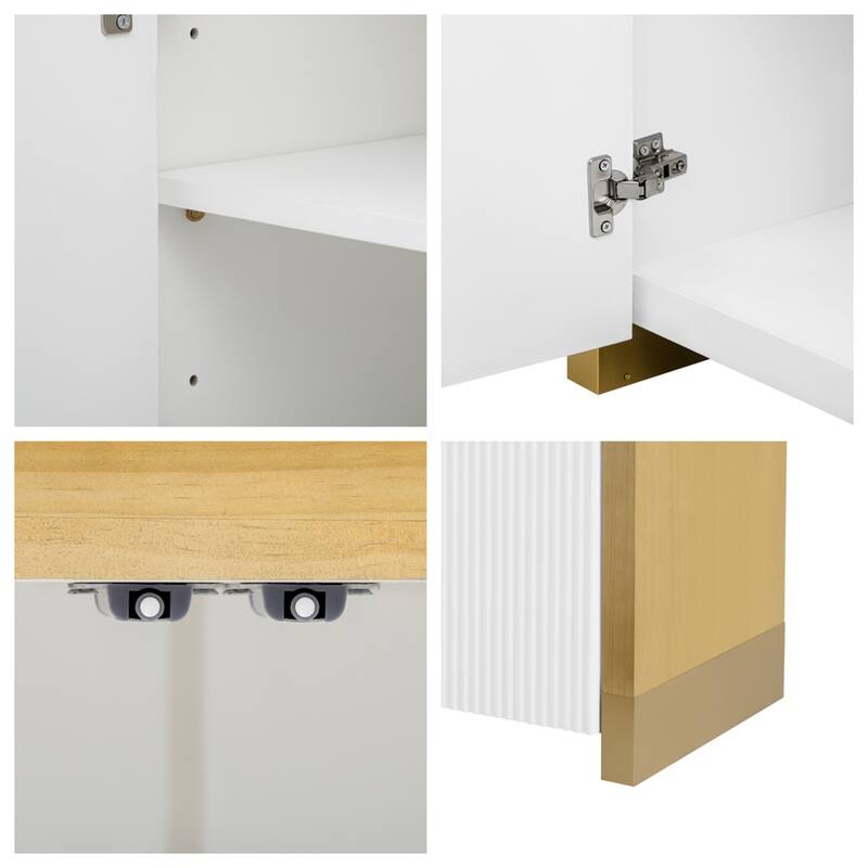 4 Door Curved Corner Wavy Door Panel Cabinet with Adjustable Shelves