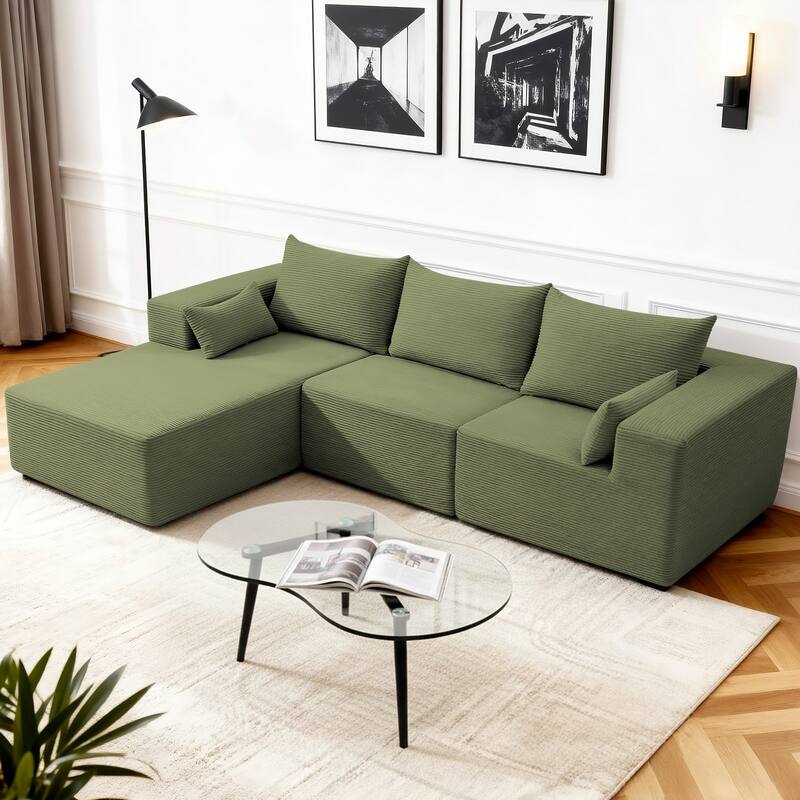 Modern L-Shaped Cloud Modular Sectional Sofa with Chaise Lounge - Olive