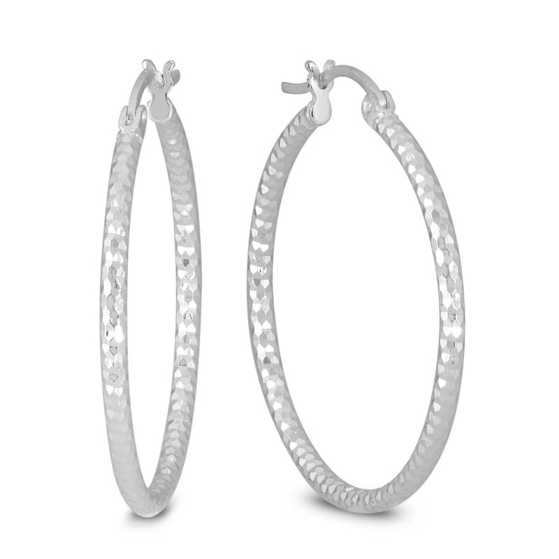 Marquee Jewels .925 Sterling Silver 30 mm Diamond-Cut Hoop Earrings