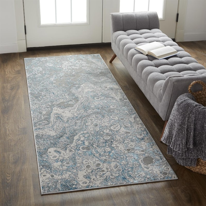 Grand Bazaar Aurelian Machine Made Watercolor Modern Area Rug - 2'10" x 7'10" - Ivory/Gray/Blue